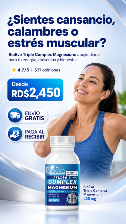 TRIPLE COMPLEX DE MAGNESIO 425mg | Óxido, Glicinato y Citrato